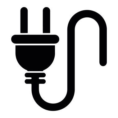 Beyaz arkaplanda izole edilmiş siyah elektrik dolgu simgesi, güç bağlantısını ve enerji transferini simgeliyor