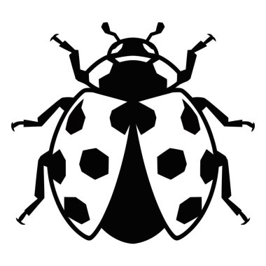 Beyaz arka planda izole edilmiş, benekli bir uğur böceğinin siyah ve beyaz çizimi