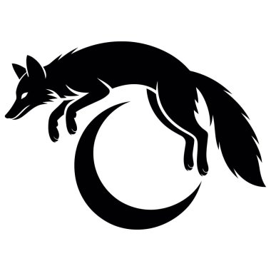 Zıplayan bir tilkinin silüeti hilal bir ayın üzerinden atlıyor.