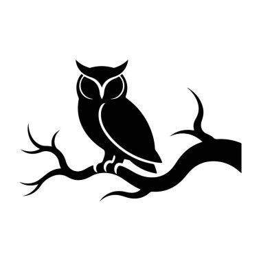 Baykuş ağaç dalında oturuyor. Gece yarısı vahşi yaşam vektörü.