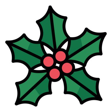 Beş köşeli kutsal yaprağın üç kırmızı böğürtlenli basit bir çizimi. Tatil tasarım elementleri için mükemmel.