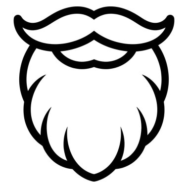 Beyaz arka planda izole edilmiş tam bir sakal ve bıyığı temsil eden basit siyah beyaz çizgi sanat simgesi.