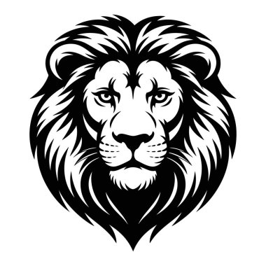 Görkemli siyah ve beyaz aslan başı illüstrasyonu