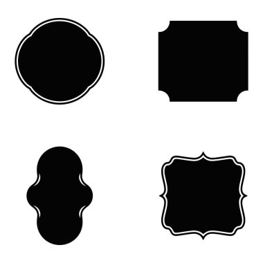 Dört süslü siyah dekoratif etiket ve çerçeve koleksiyonu