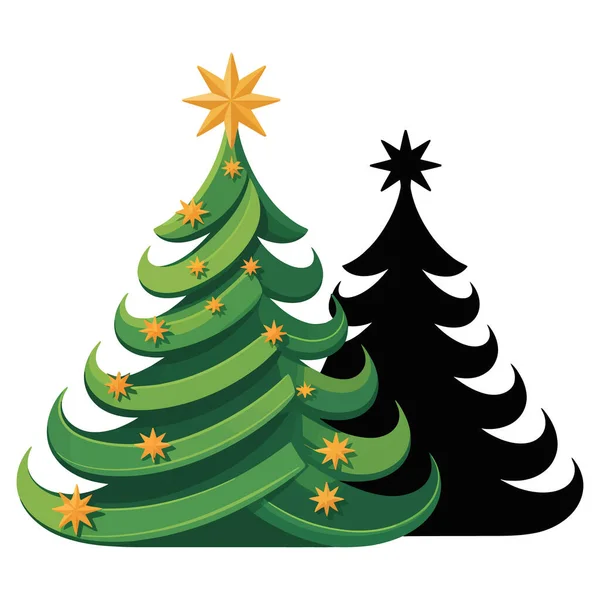 Yıldız ve gölge siluetiyle şenlikli yeşil noel ağacı