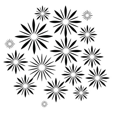 Yıldız patlaması, süs çiçekleri, çeşitli şekillerde. Modern grafik ihtiyaçları, baskı ve dijital projeler için mükemmel. Soyut ve göz alıcı..