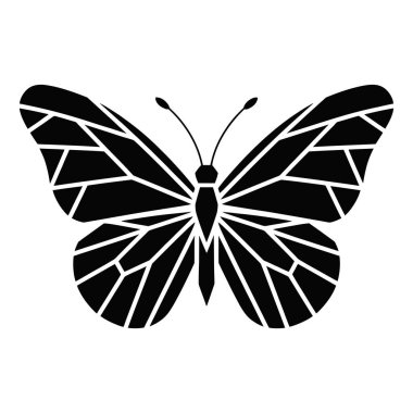 Geometrik tasarımlı soyut kelebek, zarif böcek silueti, dekoratif modern sanat, simetrik uçan yaratık ikonu, parçalanmış kanat deseni