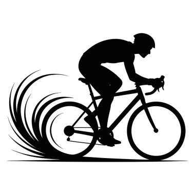 Bisiklet sürücüsü silueti, hız çizgileri, atletik performans, rekabetçi ruh, bisiklet yarışı, aktif yaşam tarzı, şeffaf arkaplan.