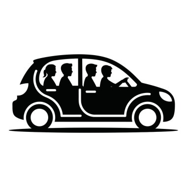 Aile paylaşımı seyahat vektörü grafiği. Aracın içindeki insanlar. Gezinti paylaşım konsepti. Seyahat bağlantılı grafikler. İş sunumu.