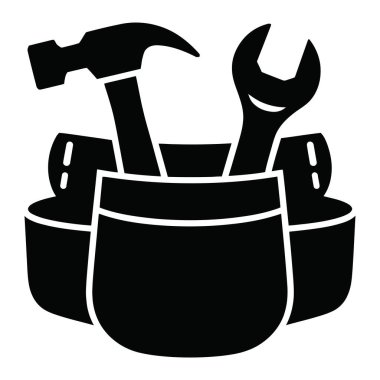 Tool belt with hammer wrench. Essential equipment. Construction workers. Repair services. DIY home improvement. Handyman tools graphic.
