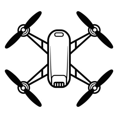 Drone Quadcopter üst görünüm ana hatları simgesi. Modern insansız hava aracı. Dört pervane. Teknoloji kavramları. Hava fotoğrafçılığı.