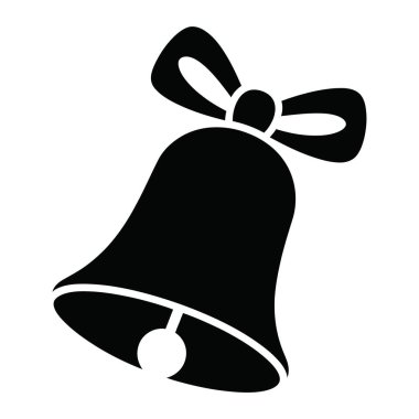 Yay ikonlu Noel çanı. Şenlikli siyah siluet. Geleneksel çan sesi. Kurdele takıldı. Bayram neşesi. Kutlama etkinlikleri.