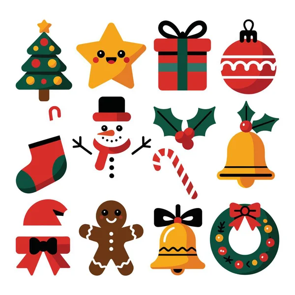 Çizgi film stili Noel ağacı yıldızı dekorasyon elementleri