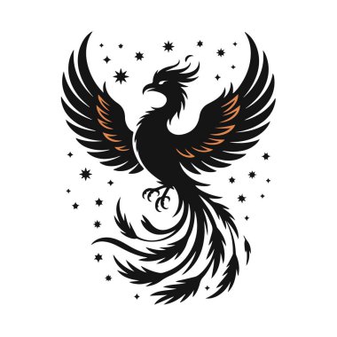 Küllerinden doğan Anka kuşu. Mitolojik yaratık. Vektör grafiği.