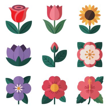 Daire şeklinde çeşitli çiçek koleksiyonu. Gül lale ayçiçeği nilüfer çiçeği.