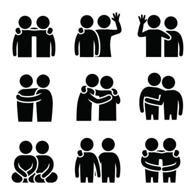 Bağlantı simgeleri tasarımı. Arkadaşlık koleksiyonu tasarımı. Siyah vektör tasarımı.