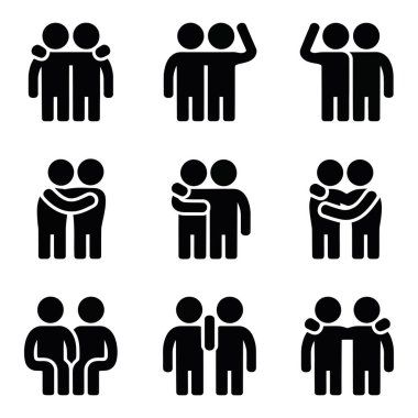 Bağlantı simgeleri tasarımı. Arkadaşlık koleksiyonu tasarımı. Siyah vektör tasarımı.