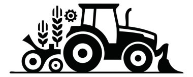 Tarımsal traktör tasarımı ve saban. Tahıl sapı siluet sanatı.