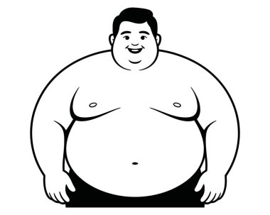 Sağlık riski olan obez adam. Sağlıksız yaşam tarzı ve aşırı kilo problemi.