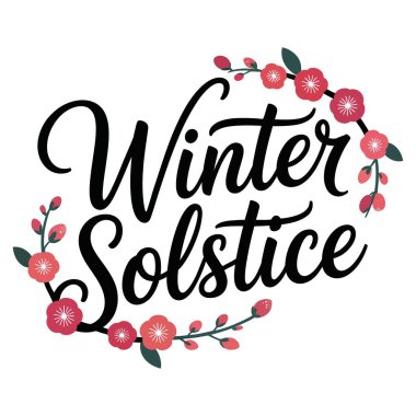 Kış gündönümü aralık tatilinde botanik çiçekli tipografi tasarımı