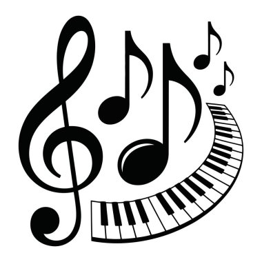 Yaratıcı müzikal tasarım, anahtar ve notalar, piyano tuşları, uyum, melodi.