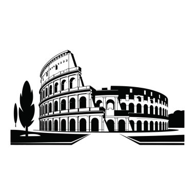 Colosseum siluet vektörü. Roma amfi tiyatrosu ve Roma tarihi.