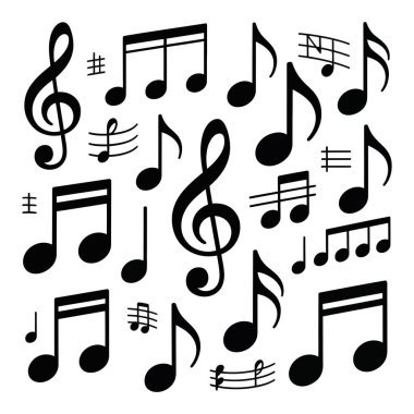 Koleksiyon müzik notaları vektör ayarlı müzik temalı yaratıcı projeler. Anahtar simgeleri