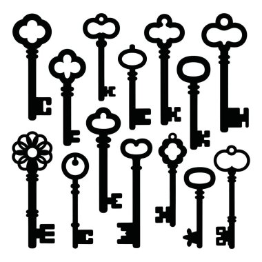 Antika anahtar koleksiyonu. Eski moda güvenlik kilidi mekanizmaları.