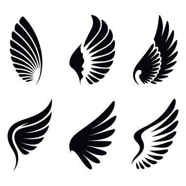 Melek kanatları koleksiyonu. Silüet dekorasyon elemanları resim çizimi.