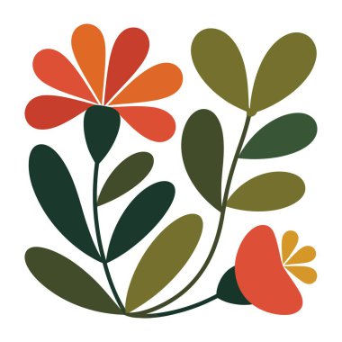 Stylized flowers and leaves in earth tones for nature-inspired design.