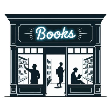 İnsanların bilgilerini okuduğu kitapçı. Şehir merkezi yapısı.