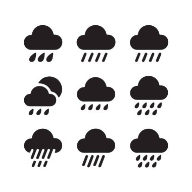 İklim, hava ve mevsimi temsil eden dokuz yağmur ikonunun toplanması.