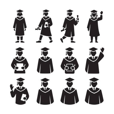 Havan topu, önlük, diploma içeren mezuniyet simgeleri koleksiyonu.