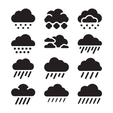 Meteoroloji hava tahminleri için yağmur bulutu vektörleri kümesi