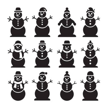 Kış tatili kutlamaları için kardan adam siluet vektörleri koleksiyonu