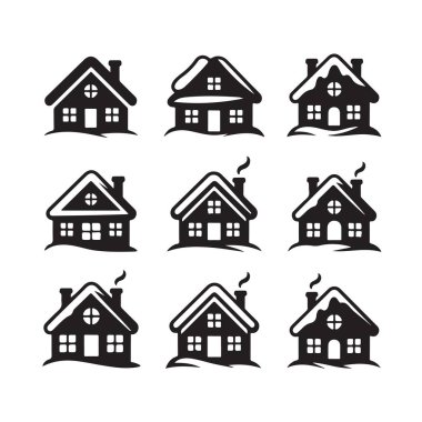 Emlak logoları veya kış görselleri için ev simgesi koleksiyonu