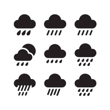 Yağmurlu hava simgesi seti. Meteoroloji konsepti için yağmur bulutu.