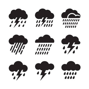 Farklı yağmur bulutu simgeleri. Hava tahmini yağmur çizelgesi.