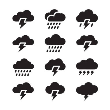 Aydınlatmalı farklı bir kara bulut kümesi. Yağmurlu hava fırtınası tasarımı.