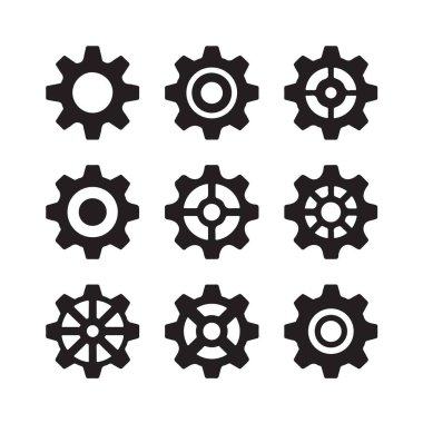 Dişli simgeleri makine teknolojisi motor bakım endüstrisi seti.