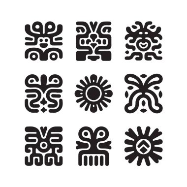 Maya Aztek kabilesi sanatı. Totem desenli geometrik süsleme vektör tasarımı.