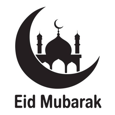 Mübarek Kurban Vektörü, İslami Hilal Ay ve koyu renkli cami.
