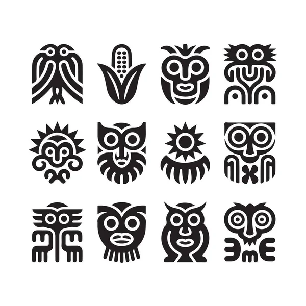 Aztek kabilesi etnik Maya tiki totem vektörü belirlendi. Yerli Antik Meksika