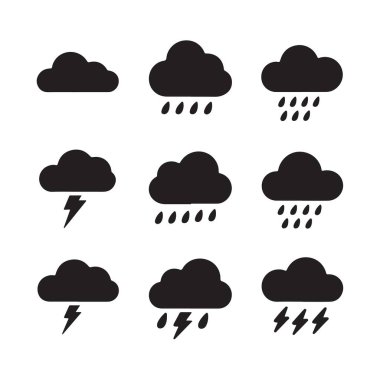 Hava ikonu vektörü bulut yağmuru fırtına iklim tahminini ayarladı.