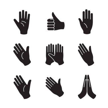Açık el hareketi koleksiyonu. İnsan avuç içi dili ifadesi.