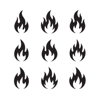 Alev ikonları. Ateşli siluetler. Tutkulu alevler yakıyor. Enerji gücü görselleri.