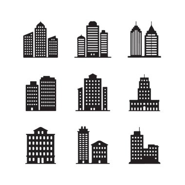 Binalar vektörü, şehir manzarası mimarisi, şehir silueti, simge tasarımı.