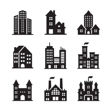 Silüet çizimleri koleksiyonu. İnşaat tasarımı.