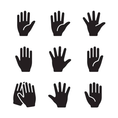 El vektörü seti, insan avuç içi, parmak hareketleri, sembol iletişimi.