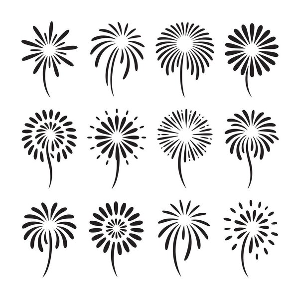Collection firework vector. Festive silhouette in shape design style.